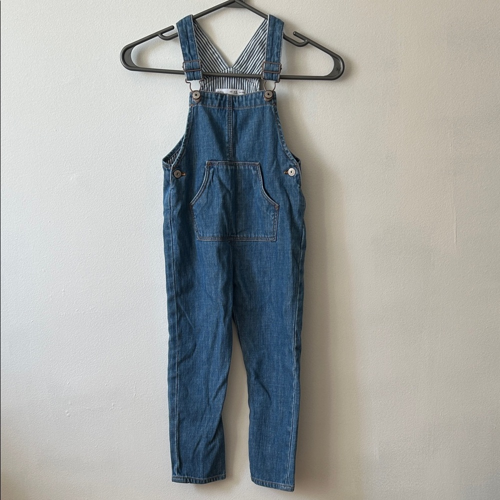 Zara kids  Baby Blue Denim Striped-Lined Overalls 4-5 years